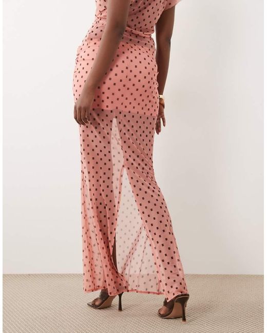 ASOS Pink Printed Mesh Co-ord Maxi Skirt