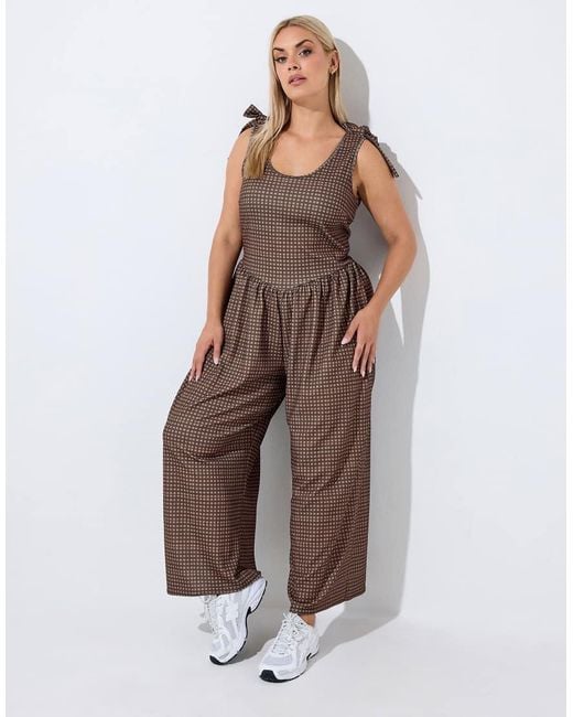 Yours Clothing Brown Gingham Jumpsuit