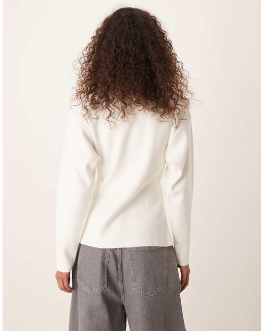 ASOS Natural Knitted Structured Crew Neck Cardigan