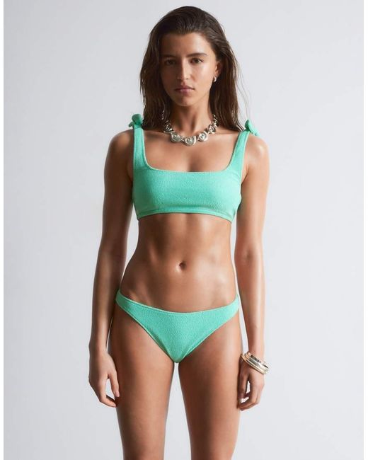 & Other Stories Green Mix And Match Crinkle Bikini Top With Knot Detail