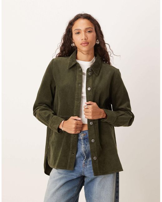 Jdy Green – relaxed fit hemdjacke aus cord