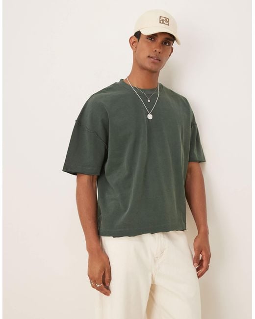 ASOS Green Oversized Half Sleeve T-shirt With Raw Hem for men