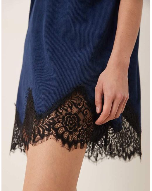 ASOS Blue Cord Lace Trim Mini Shift Dress