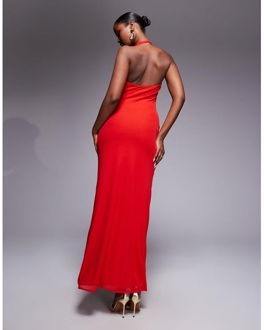 Forever New Red High Cowl Neck Knot Drape Detail Back Maxi Dress