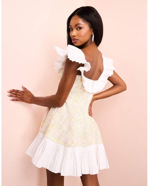 ASOS Bouclé Mini Jurk Met Rok Van Katoenen Popeline Met Stroken in het Pink