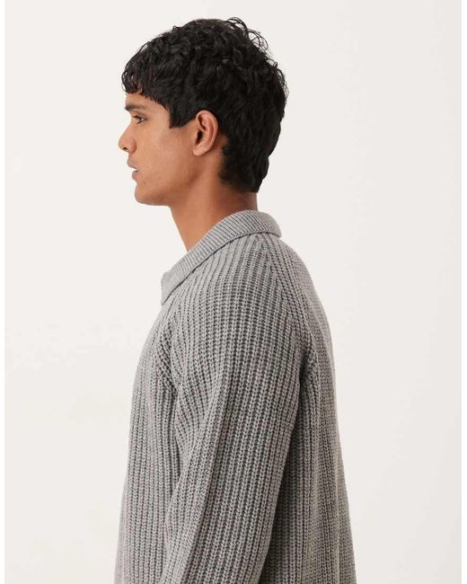 ASOS Gray Oversized Heavyweight Knitted Wool Blend Rib Polo Jumper for men