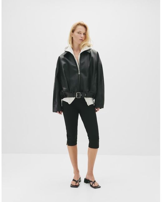 Pull&Bear Ballon-Bomberjack Met Leereffect in het Black
