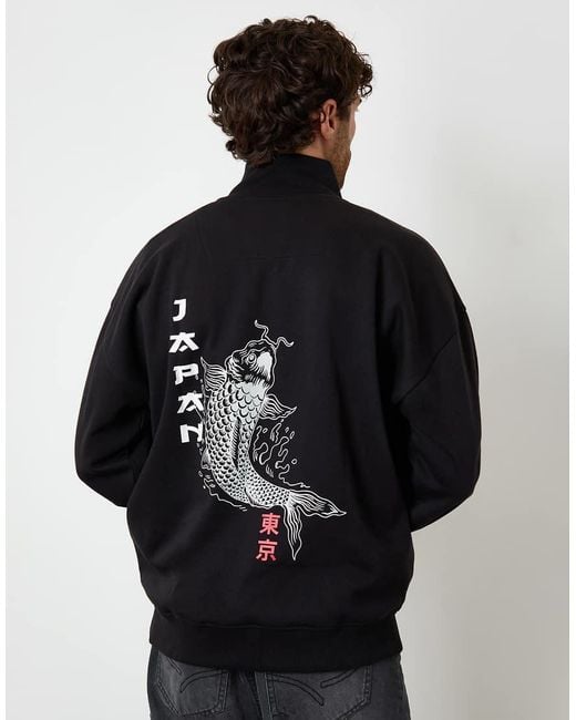 Threadbare Blue Graphic Print Quarter Zip Sweatshirt for men