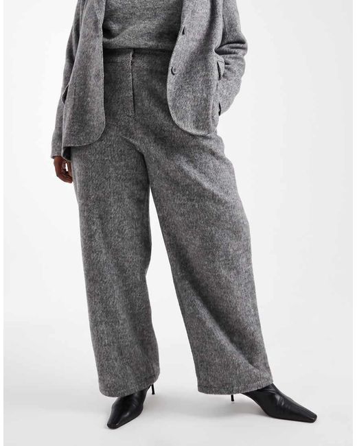 Renee Studio Gray Plus Exclusive Brushed Wool Look Tailored High Rise Wide Leg Pants