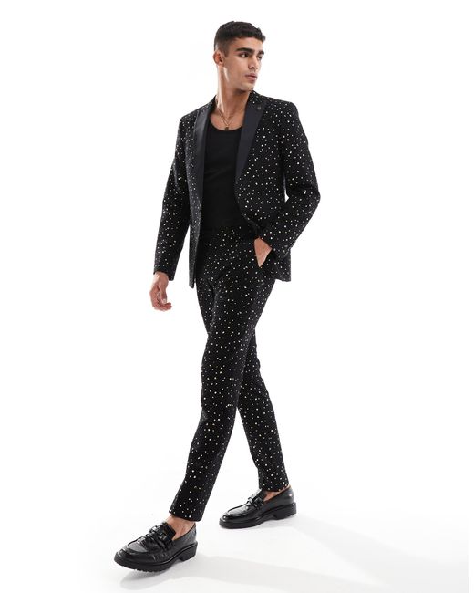 Twisted Tailor Black Farrow Skinny Suit Trousers for men