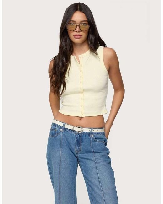 Edikted Blue Basel Button Up Tank Top