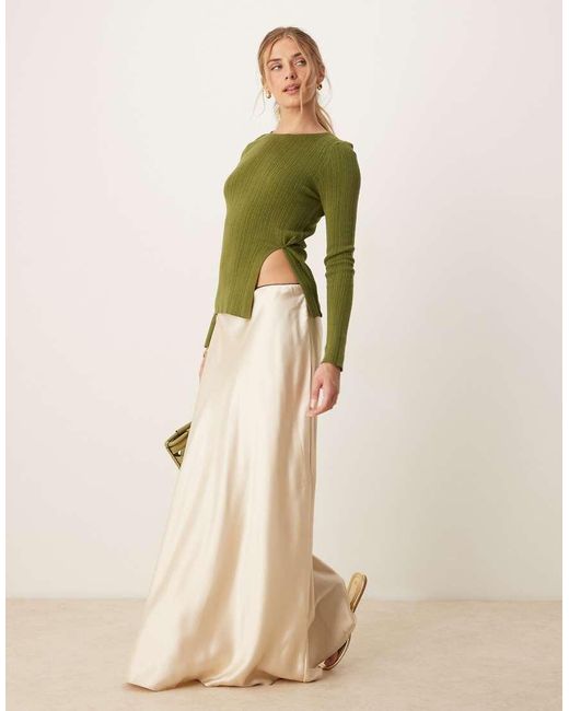 ASOS Gebreide Top Met Ronde Hals, Lange Pasvorm En Zijsplit in het Green