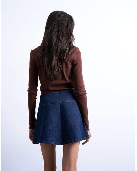 TOPSHOP Blue Denim Button Through Mini Skirt