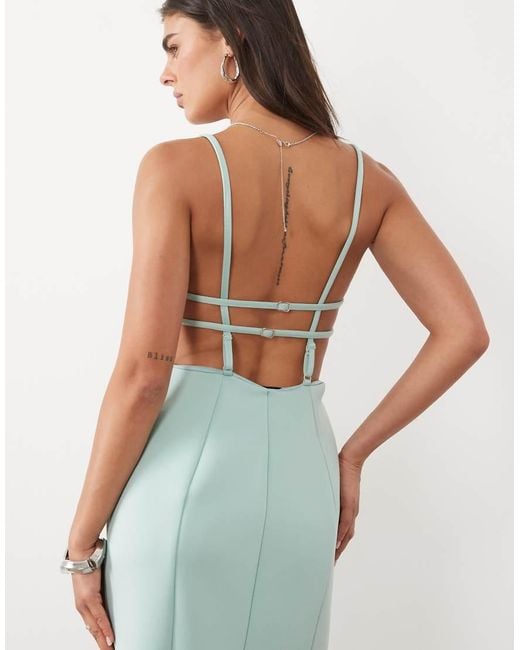 ASOS Blue Volume Pencil Maxi Dress With Strappy Back