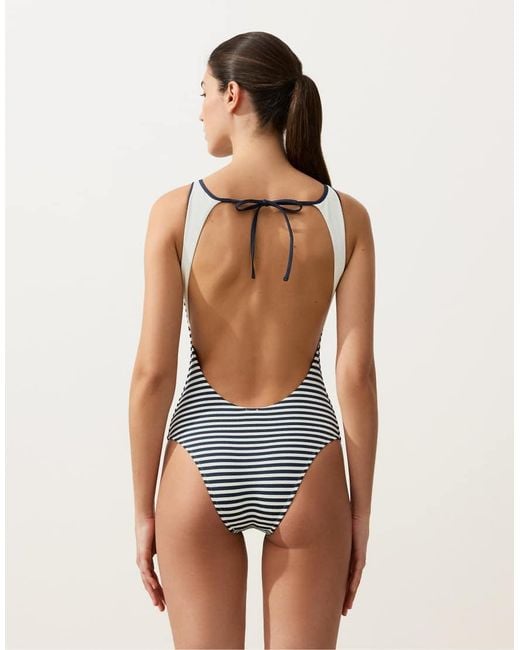 Oysho Blue Striped Halter Swimsuit