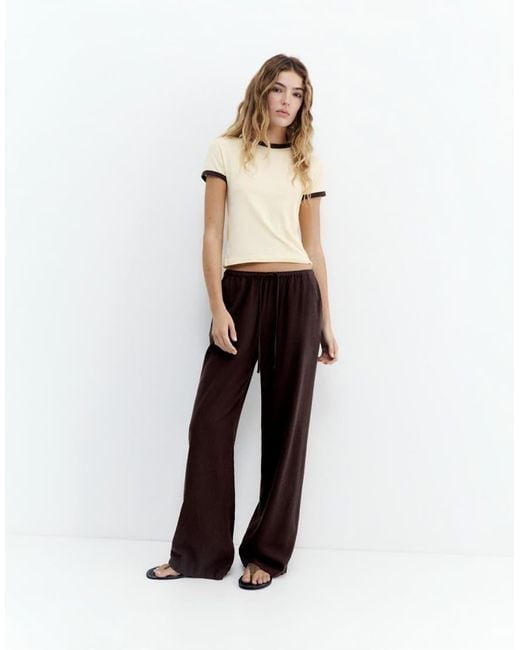 Pull&Bear Brown Linen Blend Trousers