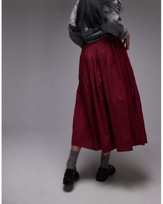 Jupe ample en coton froissé - bordeaux TOPSHOP en coloris Purple