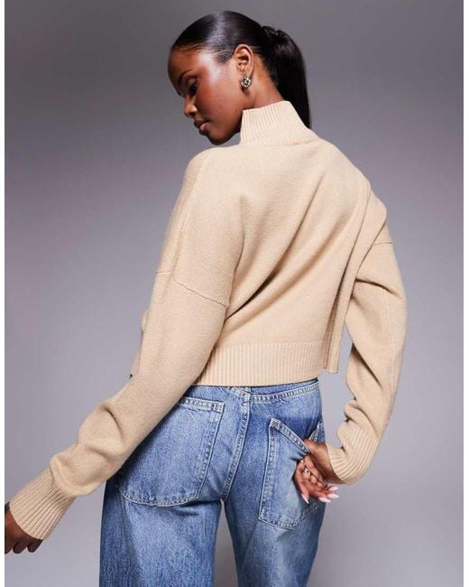 HUGO Blue Sesty Tonal Logo High Neck Oversized Fit Knit Sweater