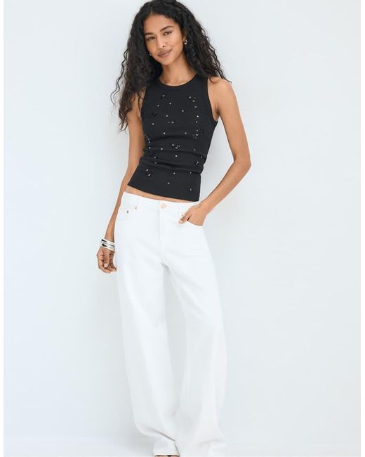 Stradivarius White Jewelled Racerback Top