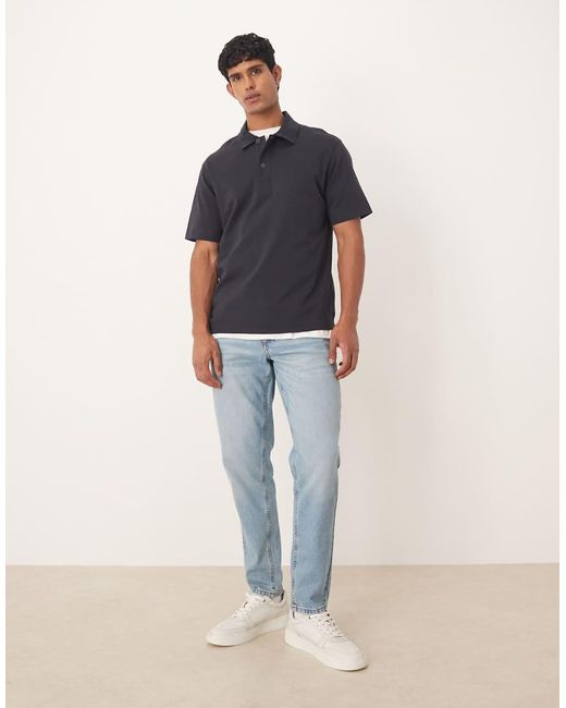 Mango Blue Cotton Mix Polo Top for men
