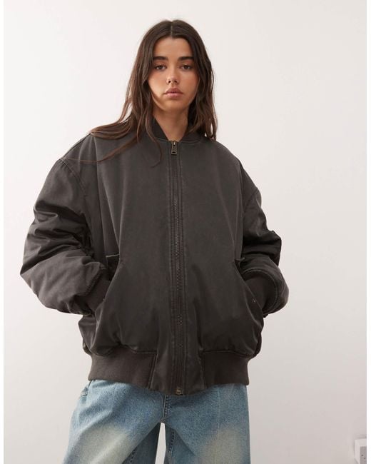 Weekday Black Oversized Padded Bomber Jacket
