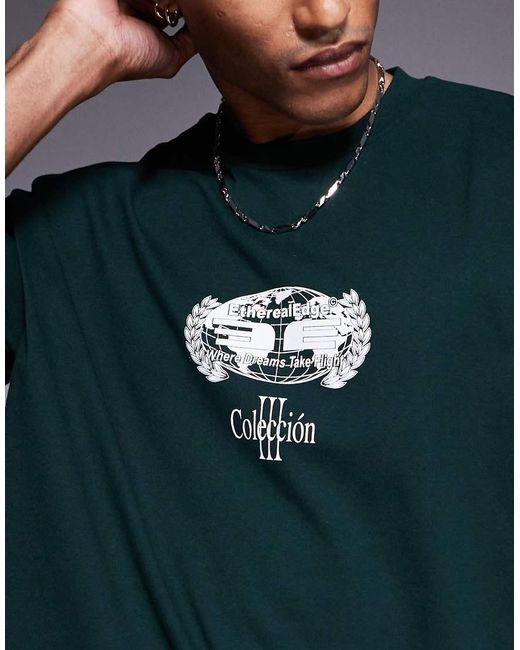 T-Shirt Squadrata Oversize Scuro Con Grafica "Los Angeles" di ASOS in Green da Uomo