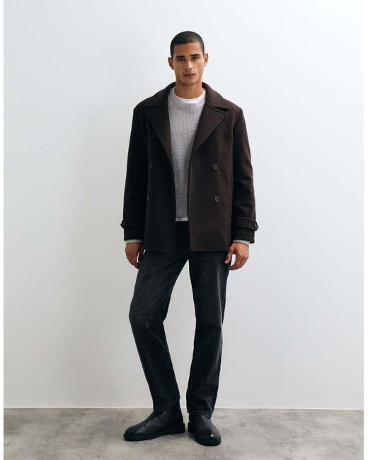 Threadbare Black Faux Wool Double Breasted Jacket for men