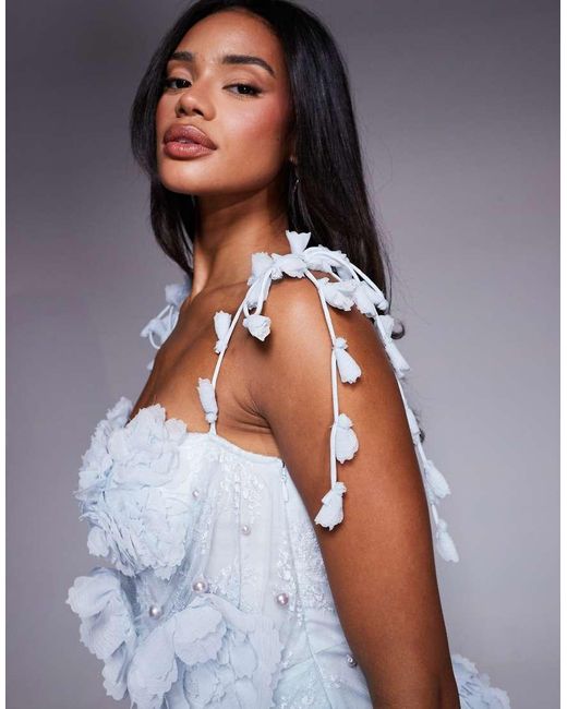 ASOS Blue 3D Floral Embellished Lace Mini Dress