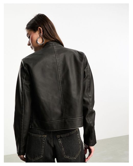 ONLY Black Faux Leather Bomber Jacket