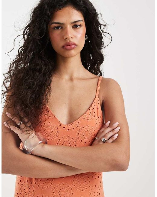 Vero Moda Orange Jersey Floral Broderie Cami Midi Dress