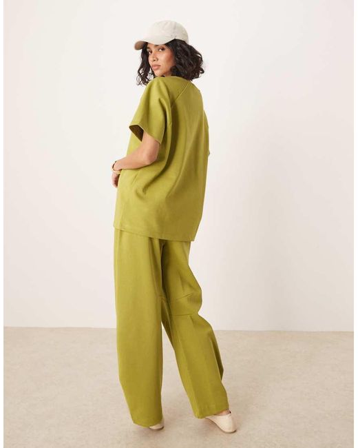 ASOS Joggingbroek Met Wijde Ronde Pijpen En Interlock-Naden in het Green