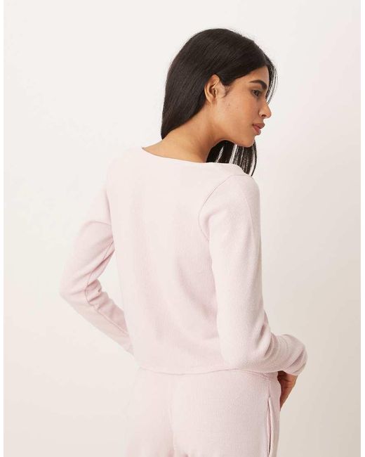 Hollister Pink Gilly Hicks Lace Trim Waffle Long Sleeve Top Co-ord