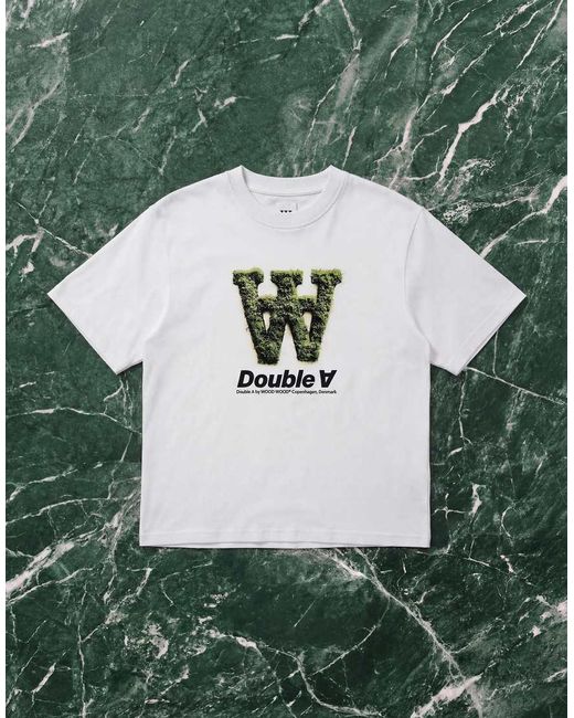 DOUBLE A by WOOD WOOD White Liam Moss Motif Logo T-shirt for men