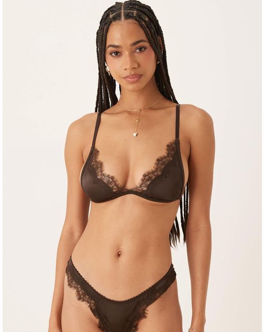KAT THE LABEL Black Sorrento Satin Lace Bralette