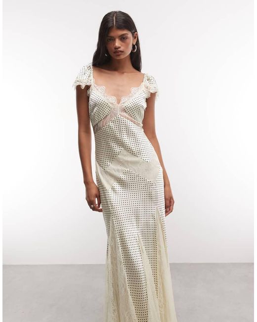 Reclaimed Vintage White Maxi Tea Dress With Lace Inserts
