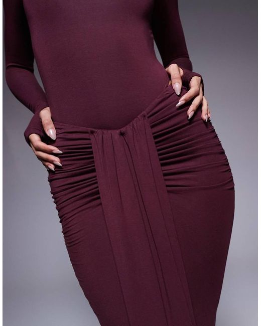 Wanderdoll Purple Nara Sculpting Second Skin Drape Front Maxi Skirt Co-ord