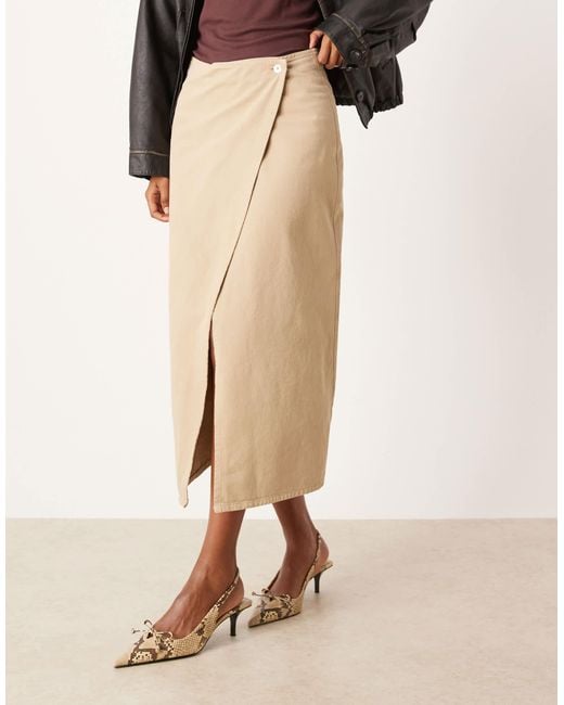 ASOS Natural Straight Column Maxi Skirt With Wrap Front