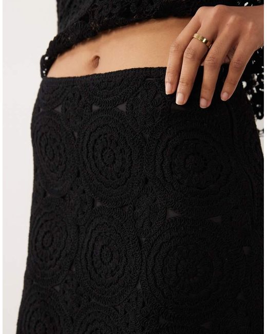 Mango Black Isabel Cotton Rich Floral Crochet Mini Skirt Co-ord