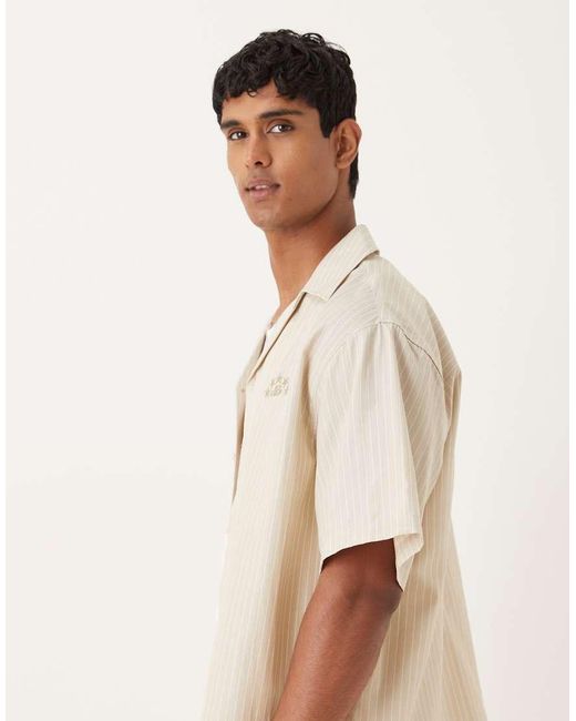 ASOS Natural Oversized Revere Shirt With Embroidery for men