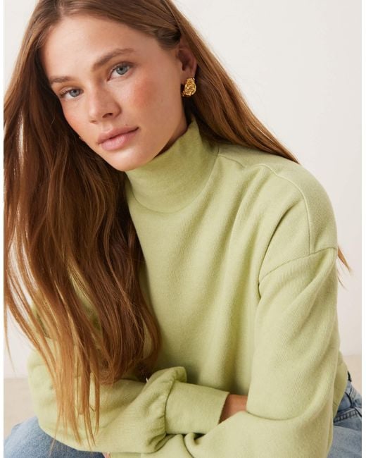 ASOS Green Supersoft Curved Hem High Neck Jumper With Balloon Sleeve