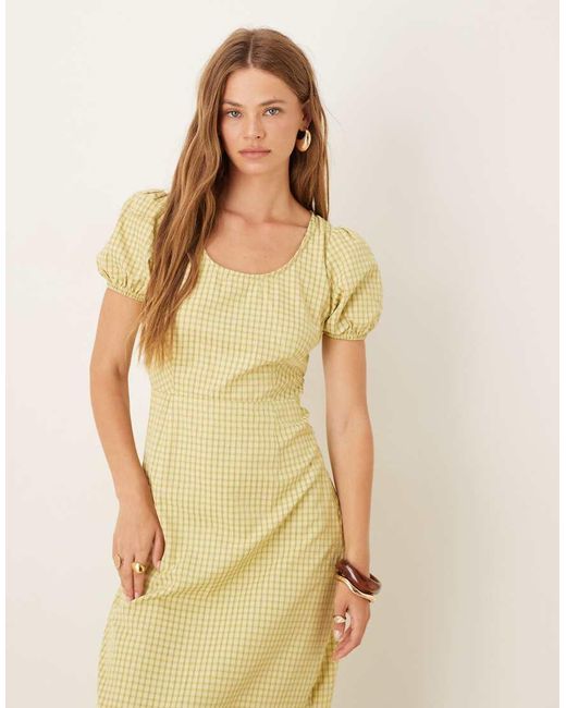 Glamorous Natural Back Cut-Out Puff Sleeve Midi Dress