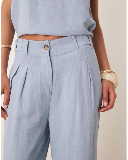 ASOS Blue Pleat Front Wide Leg Trousers With Linen Co-ord