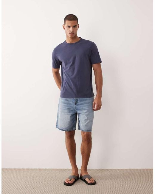 Mango Blue 100% Cotton Relaxed Fit T-shirt for men