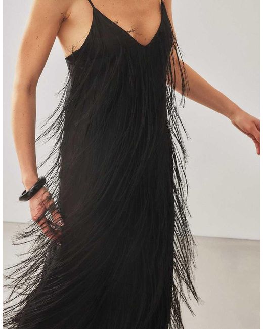 NA-KD Black Fringe Maxi Dress