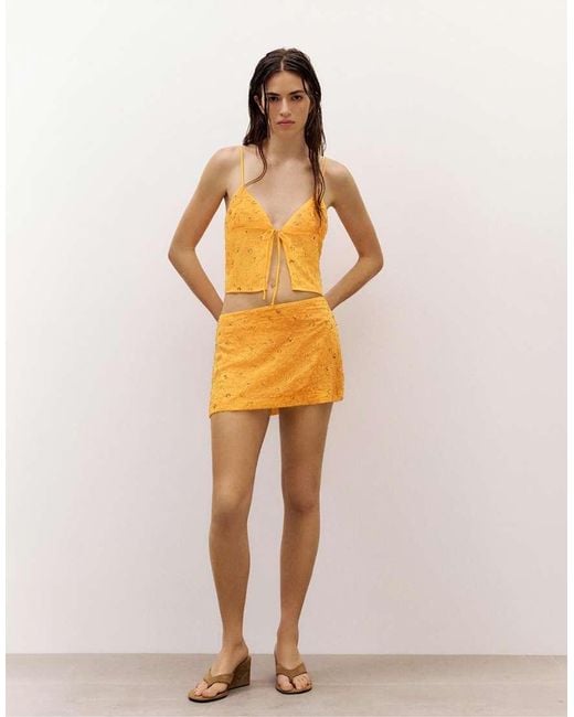 Pull&Bear Orange Sequin Strappy Top