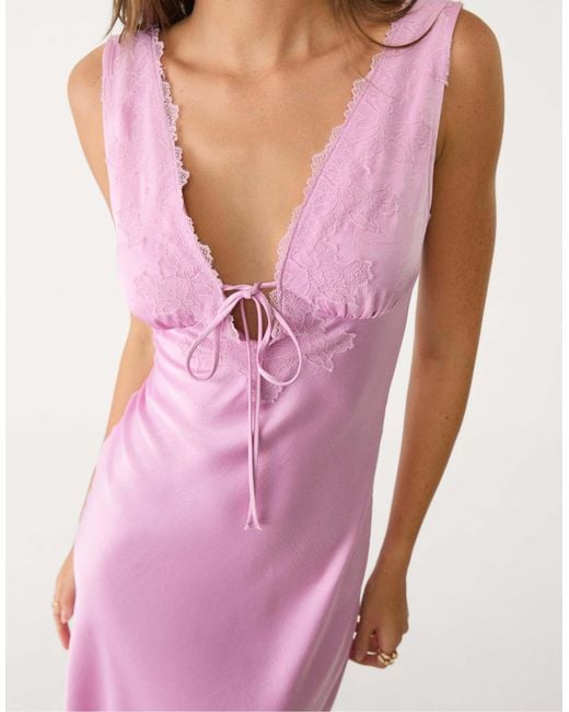 Stradivarius Pink – midikleid aus satin und spitze