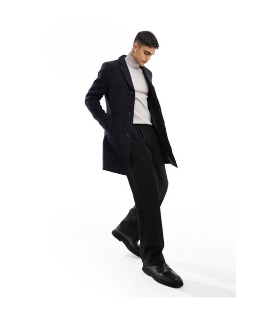 Only & Sons Black Wool Mix Overcoat for men