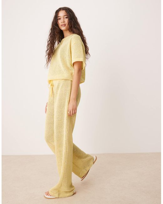 Pantalon large d'ensemble en jersey texturé - citron ASOS en coloris Natural