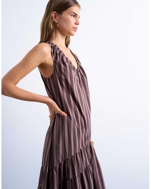 TOPSHOP Brown Dropped Waist Chuck On Poplin Midi Dress