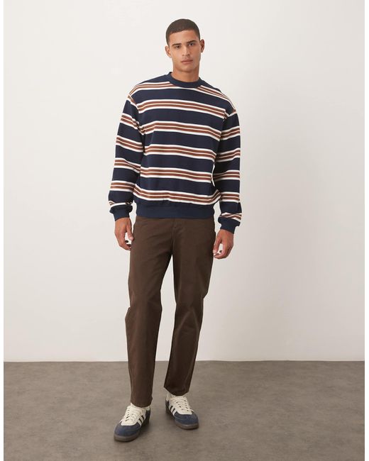 ASOS Blue Relaxed Fit Pinstripe Crew for men
